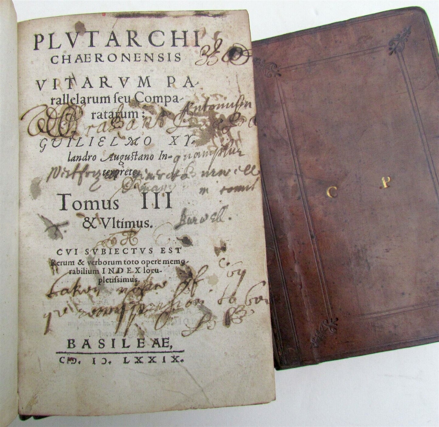 1579 PLUTARCH 3 VOLUMES PLUTARCHI CHAERONENSIS antique