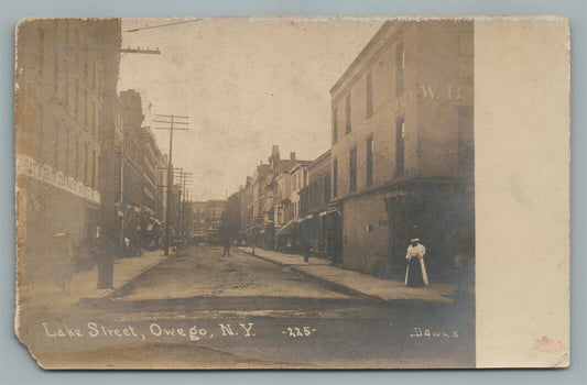 OWEGO NY LAKE STREET ANTIQUE REAL PHOTO POSTCARD RPPC