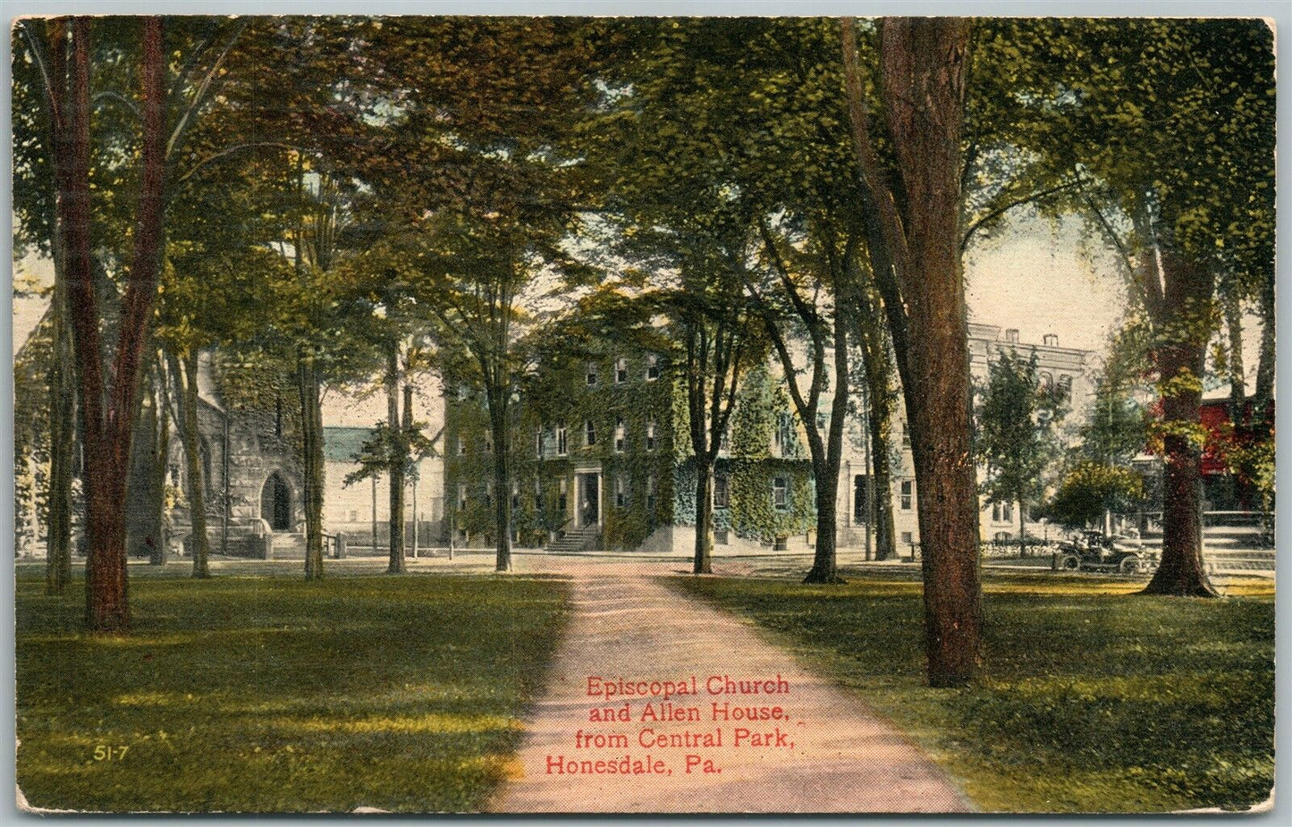 HONESDALE PA EPISCOPAL CHURCH & ALLEN HOUSE HOTEL 1917 ANTIQUE POSTCARD