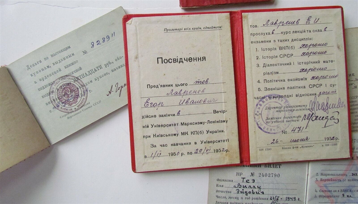 RUSSIAN LOT of 7 SOVIET 1940s-70s DOCUMENTS ID BOOKLETS