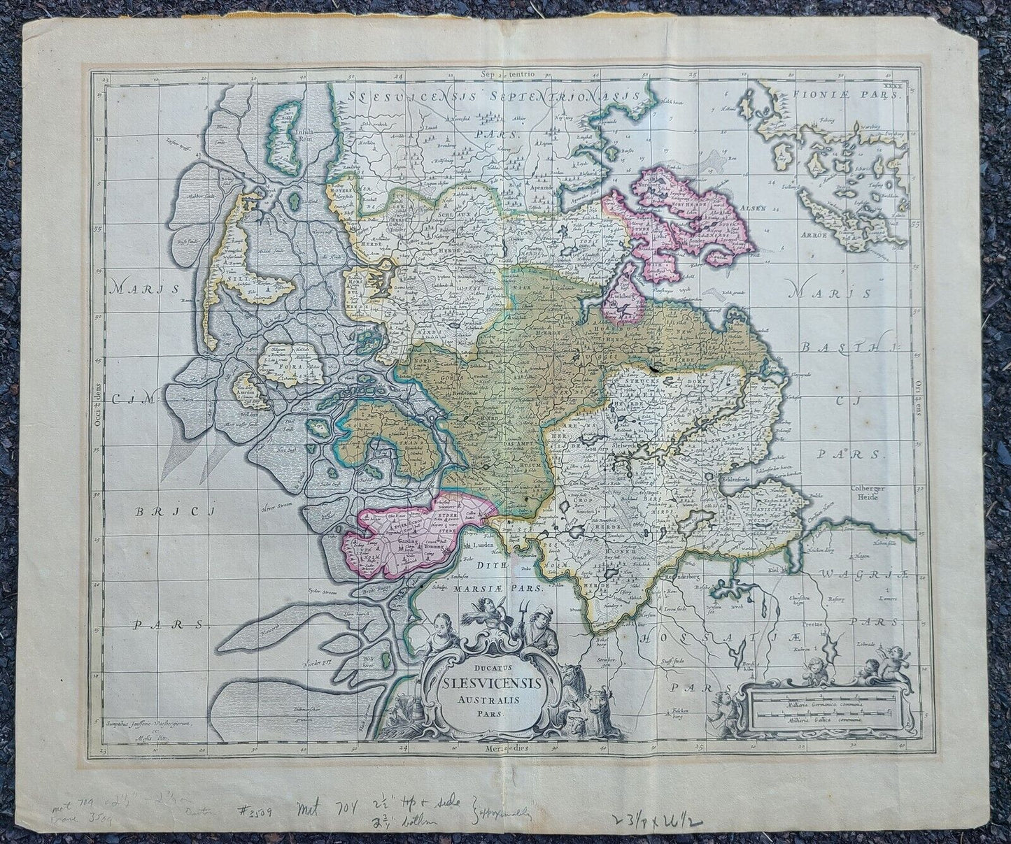 1680 MAP of GERMANY DUCATUS SLESVICENSIS AUSTRALIS PARS antique 20 x 24"