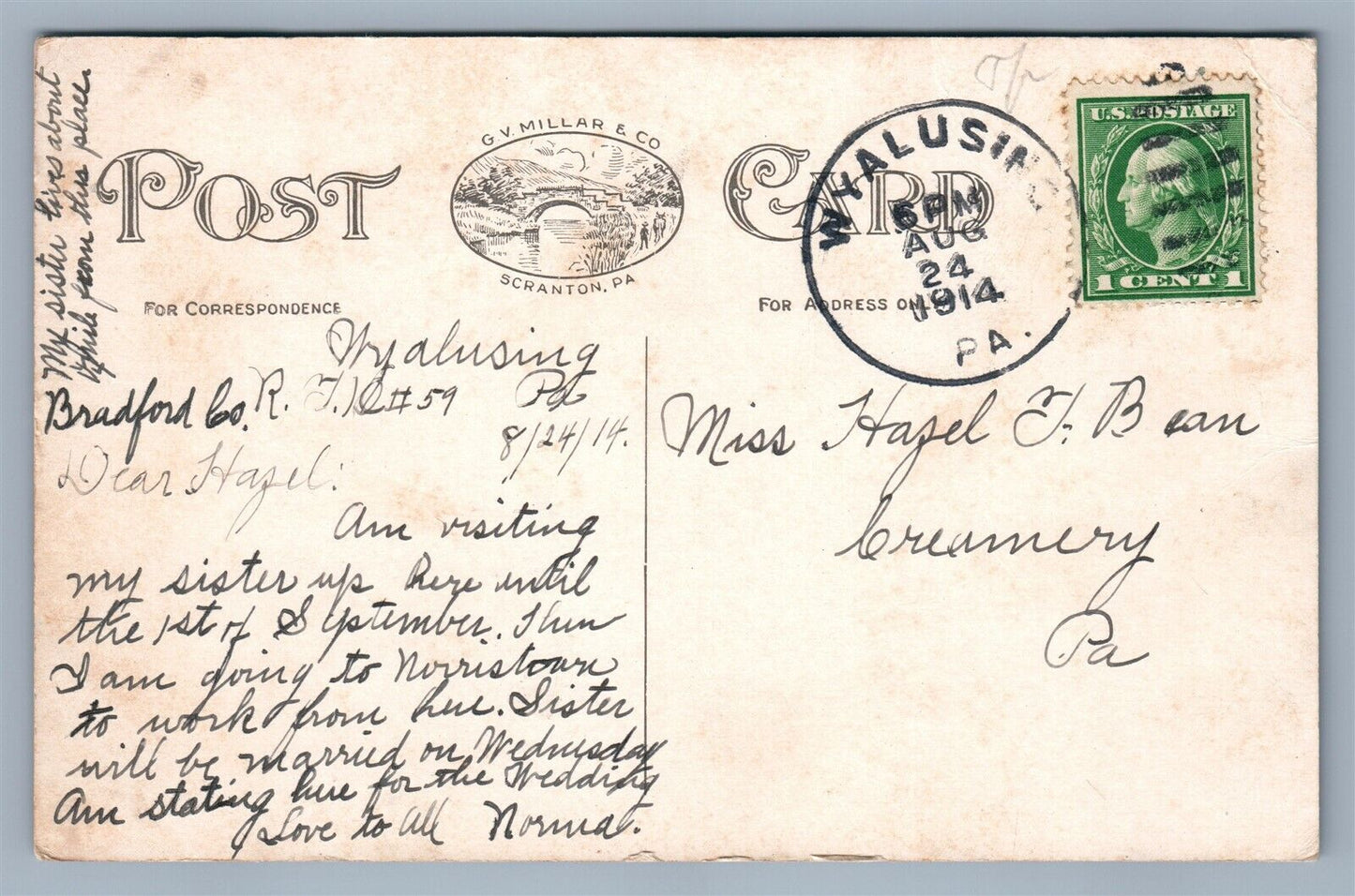 CAMPTOWN PA M.E. CHURCH & HIGH SCHOOL 1914 ANTIQUE POSTCARD