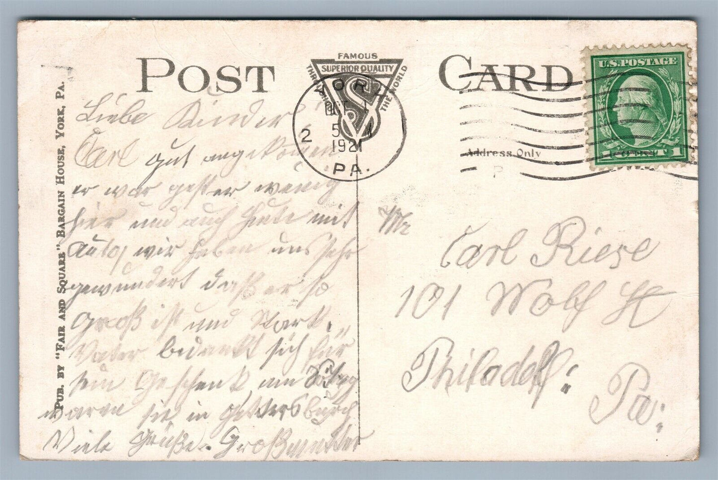 YORK PA ODD FELLOWS' HALL 1921 ANTIQUE POSTCARD