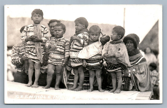 AMERICAN INDIAN SEMINOLE KIDS ANTIQUE REAL PHOTO POSTCARD RPPC