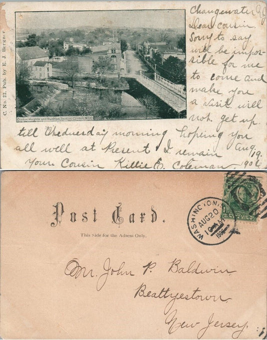 ANTIQUE 1906 POSTCARD CLINTON HEIGHTS & BUSINESS SECTION CLINTON N.J.