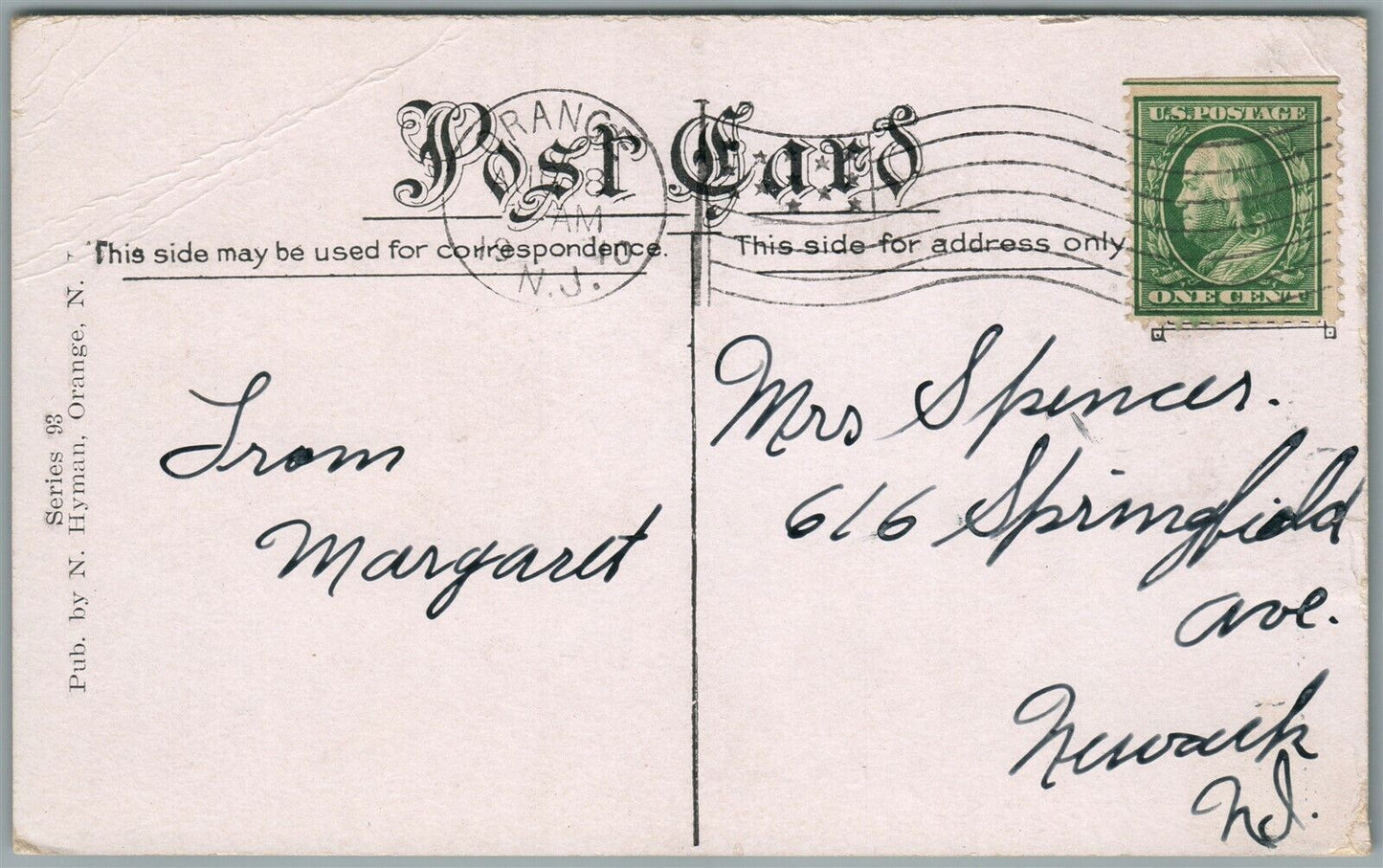 ORANGE NJ MAIN & DAT ST. ANTIQUE POSTCARD