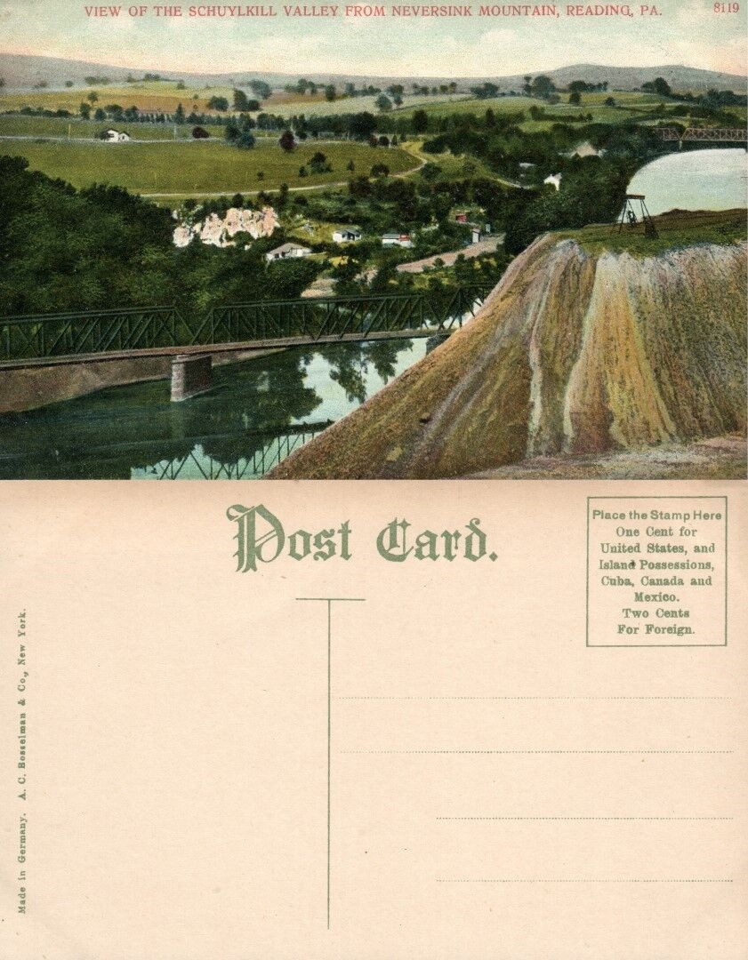 READING PA VIEW OF SCHUYLKILL VALLEY FROM NEVERSINK MOUNTAIN ANTIQUE POSTCARD