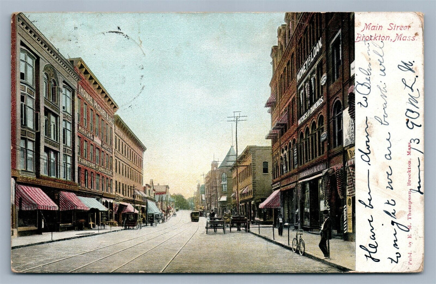 BROCKTON MA MAIN STREET 1906 UNDIVIDED ANTIQUE POSTCARD