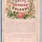 VICTORIAN TRADE CARD HOYT'S GERMAN COLOGNE J.E. ROEDER dealer in drugs LOWELL MA