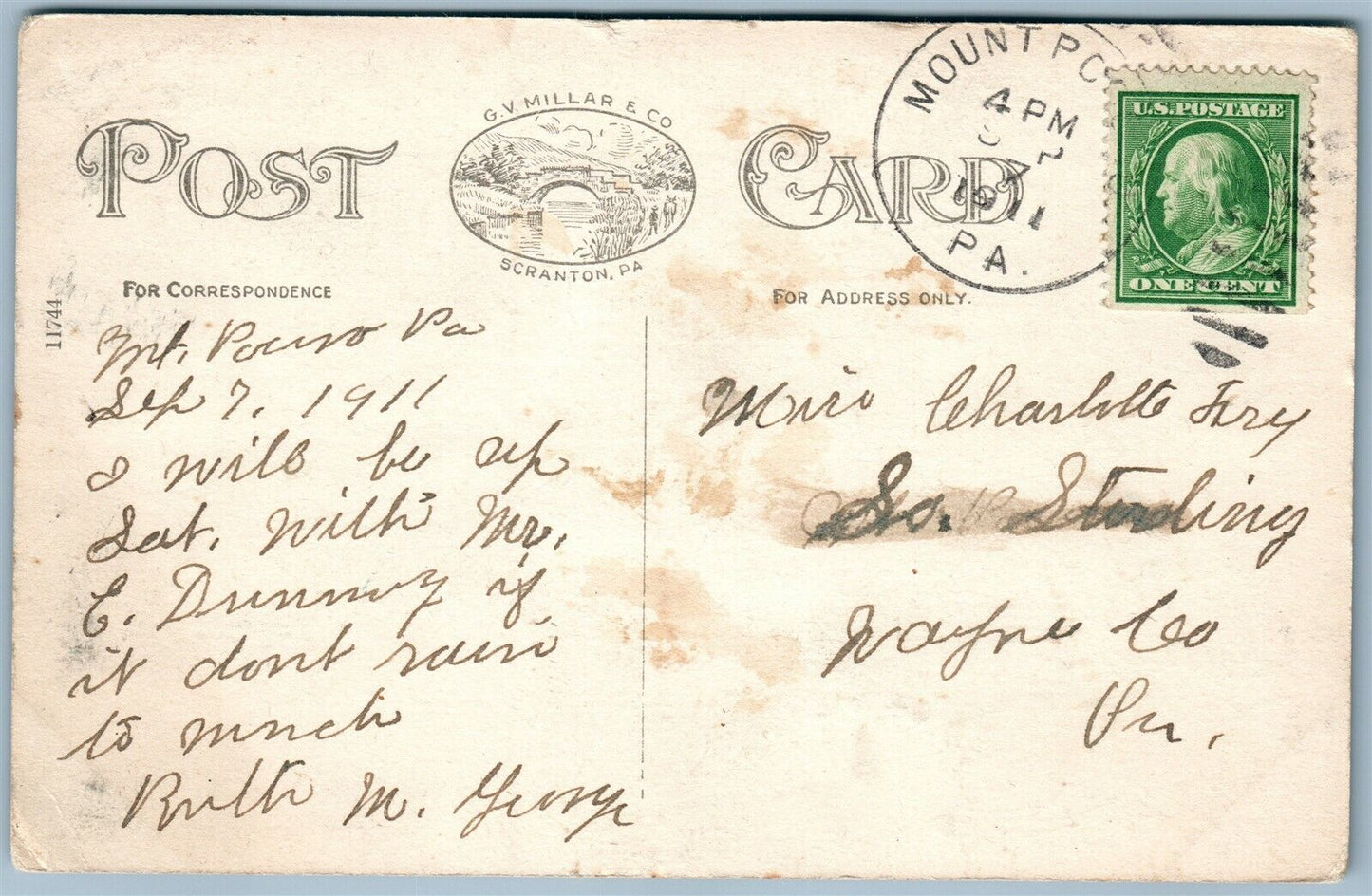 POCONO PA POST OFFICE ANTIQUE POSTCARD
