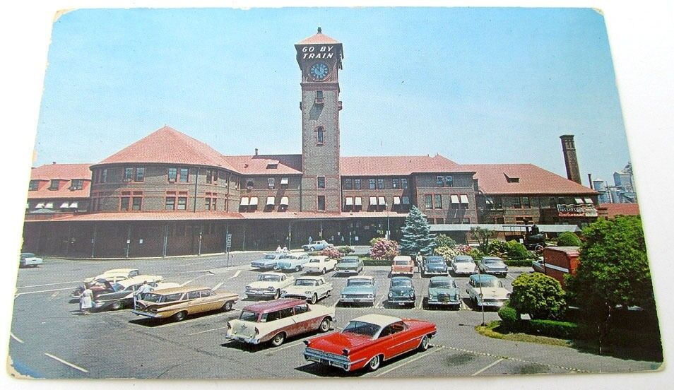 VINTAGE POSTCARD UNION STATION PORTLAND OREGON railroad railway train