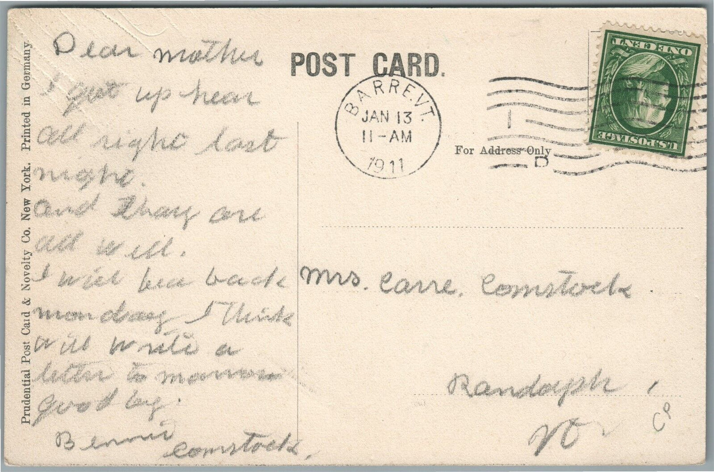 BARRE VT CITY HALL & BLANCHARD BLOCK 1911 ANTIQUE POSTCARD