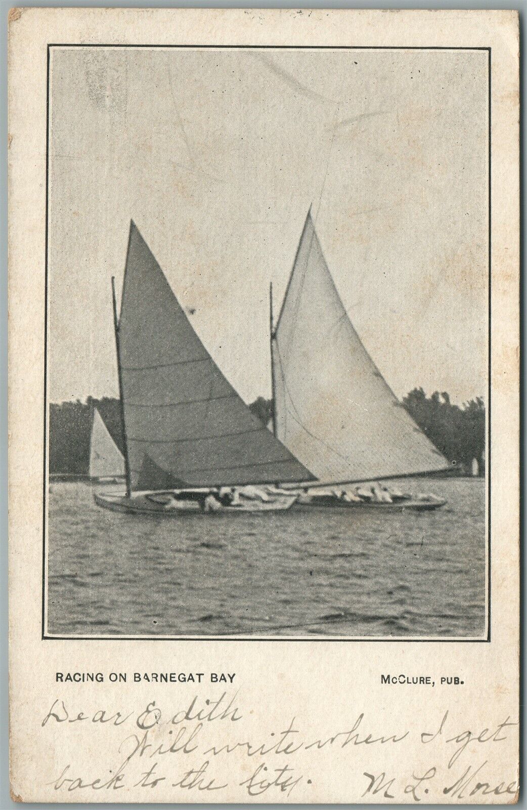 BARNEGAT BAY YACHT RACING NJ ANTIQUE POSTCARD