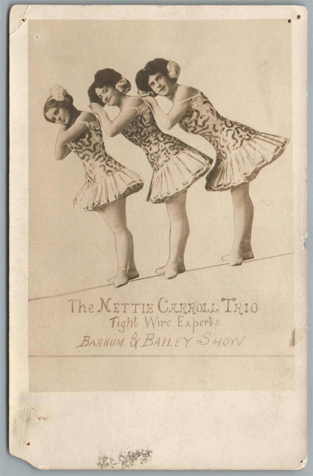 BARNUM & BAILEY CIRCUS SHOW NETTIE CARROLL TRIO ANTIQUE REAL PHOTO POSTCARD RPPC