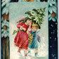 KIDS w/ CHRISTMAS TREE ANTIQUE HAPPY NEW YEAR POSTCARD