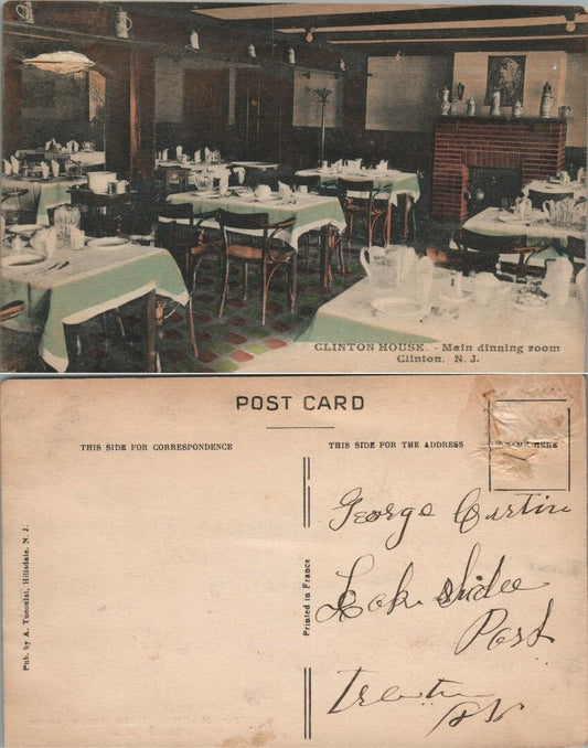 ANTIQUE POSTCARD CLINTON HOUSE MAIN DINING ROOM CLINTON N.J.