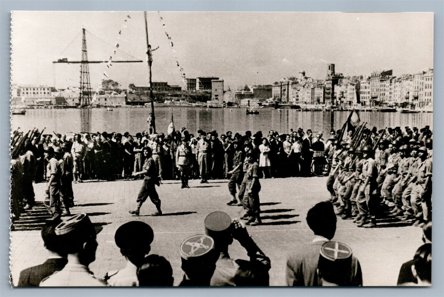 WWII PARADE IN MARSIELLE FRANCE VINTAGE REAL PHOTO POSTCARD RPPC
