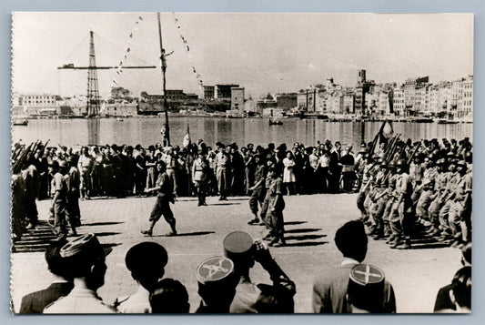 WWII PARADE IN MARSIELLE FRANCE VINTAGE REAL PHOTO POSTCARD RPPC