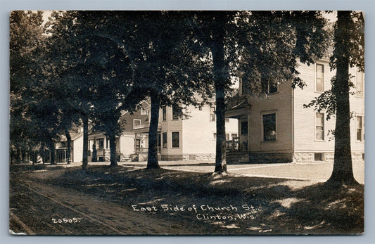 CLINTON WI EAST SIDE OF CHURCH STREET 1912 ANTIQUE REAL PHOTO POSTCARD RPPC