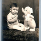 BABY BOY w/ TOY ELEPHANT VINTAGE REAL PHOTO POSTCARD RPPC