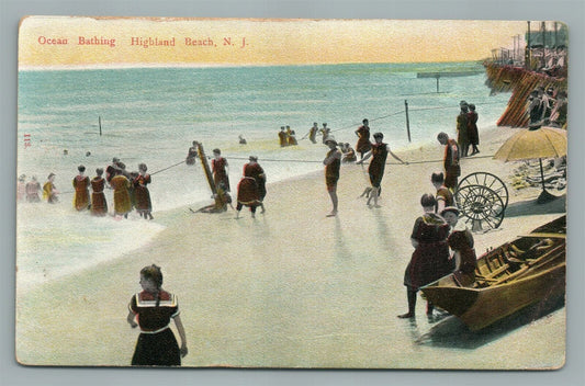 HIGHLAND BEACH NJ OCEAN BATHING ANTIQUE POSTCARD