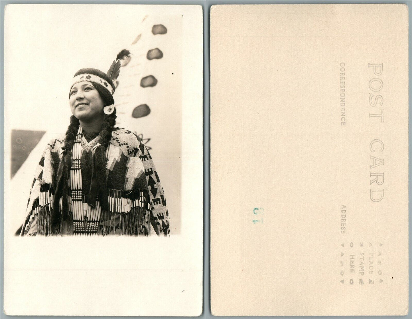 AMERICAN INDIAN GIRL ANTIQUE REAL PHOTO POSTCARD RPPC