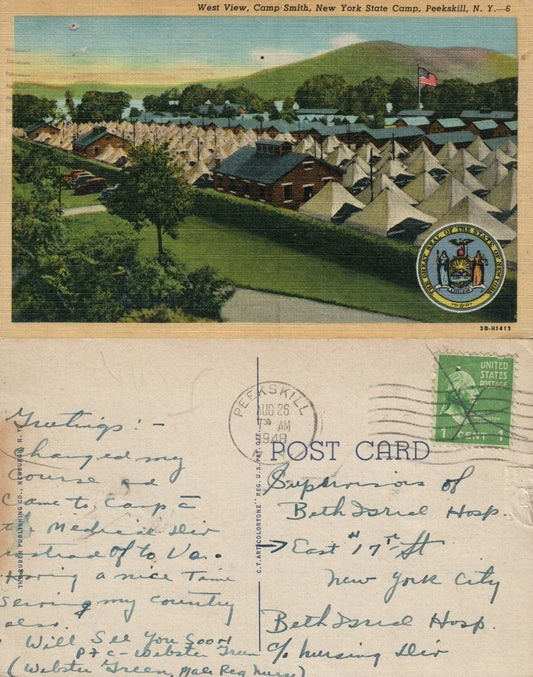 PEEKSKILL N.Y. NEW YORK STATE CAMP SMITH VINTAGE 1948 POSTCARD