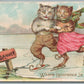 DRESSED CATS ICE SKATING ANTIQUE POSTCARD