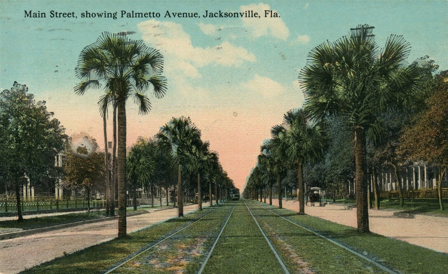 JACKSONVILLE FL PALMETTON AVENUE MAIN STREET 1912 ANTIQUE POSTCARD railway track