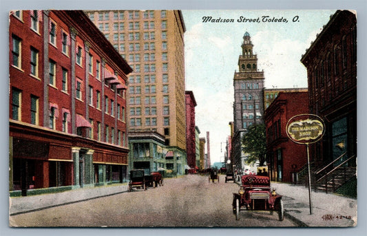 TOLEDO OH MADISON STREET 1908 ANTIQUE POSTCARD