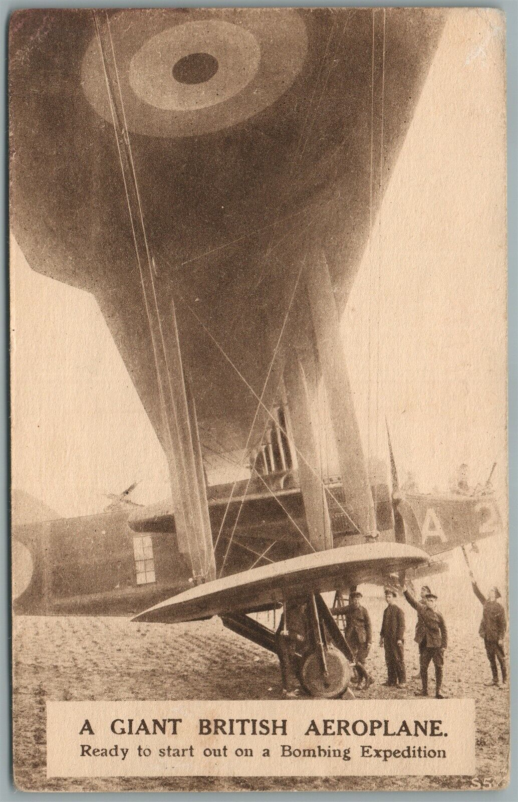 GIANT BRITISH AEROPLANE ready for BOMBING EXPEDITION ANTIQUE POSTCARD