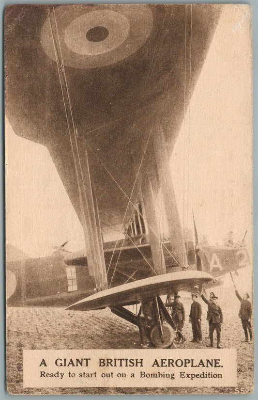 GIANT BRITISH AEROPLANE ready for BOMBING EXPEDITION ANTIQUE POSTCARD
