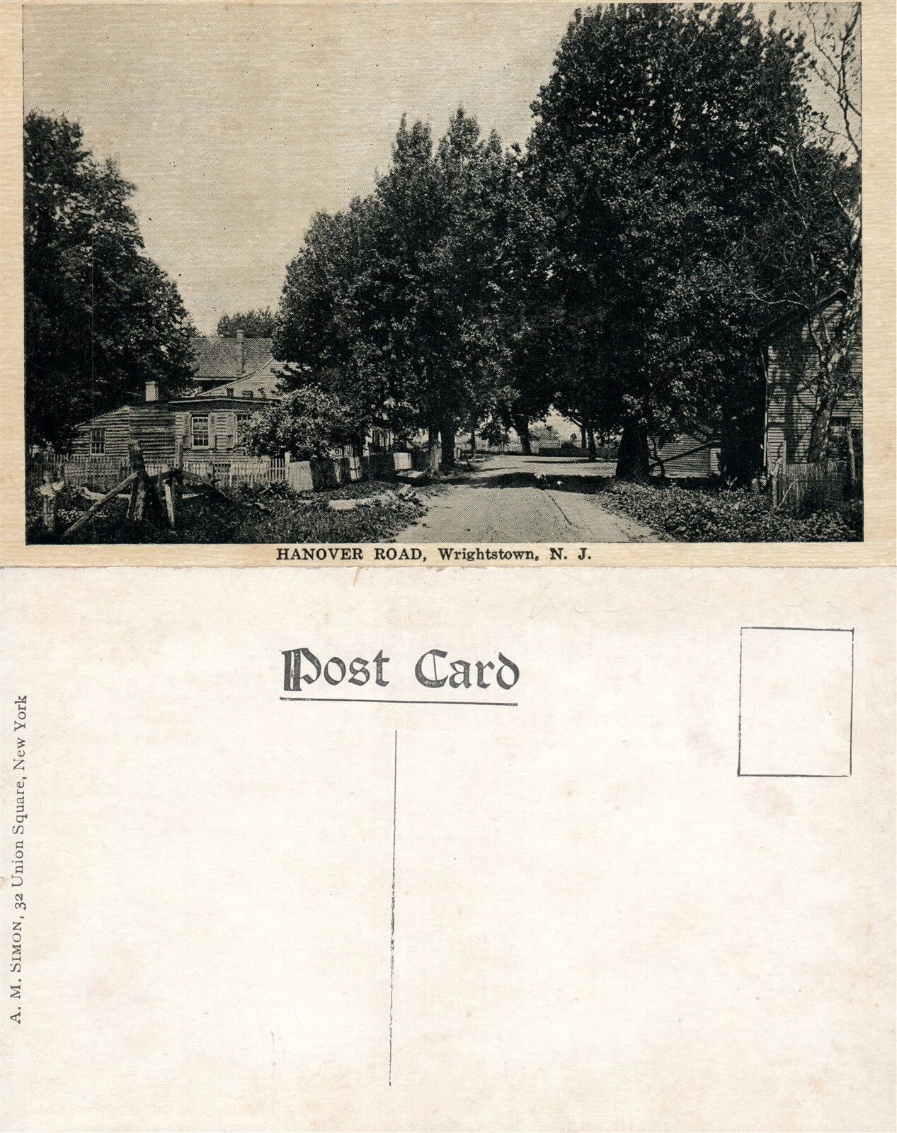 WRIGHTSTOWN N.J. HANOVER ROAD ANTIQUE POSTCARD