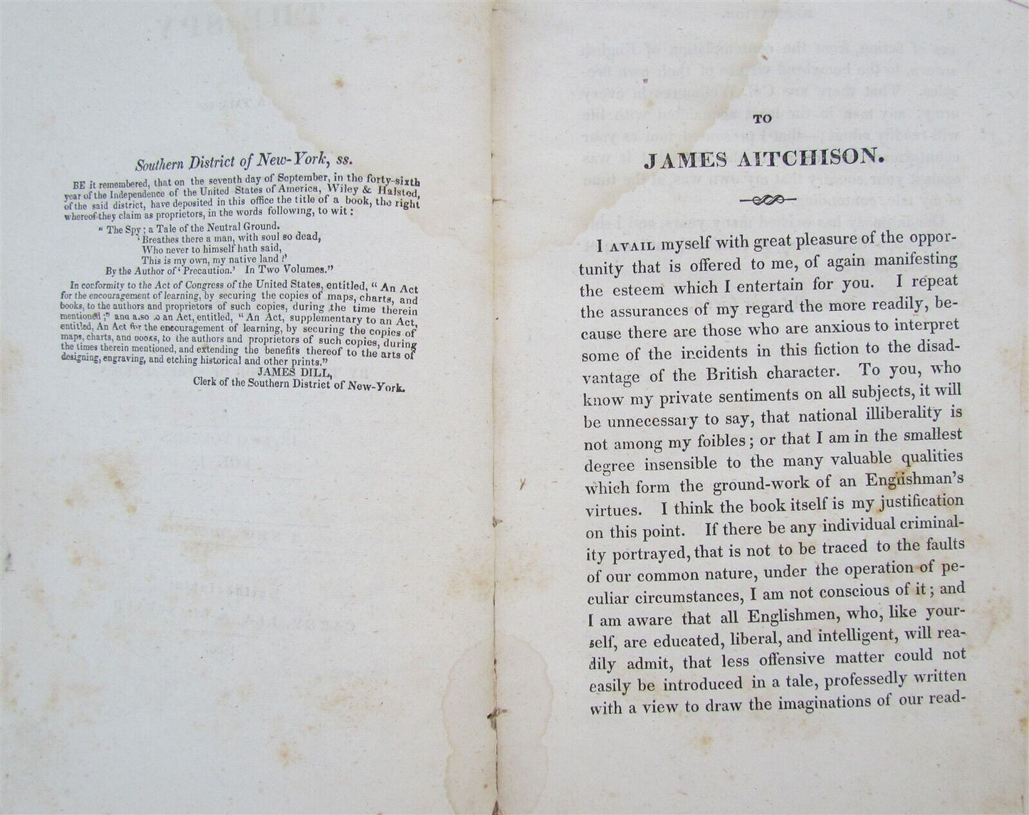 1836 THE SPY TALE of NEUTRAL GROUND by JAMES F. COOPER antique AMERICANA Vol. I