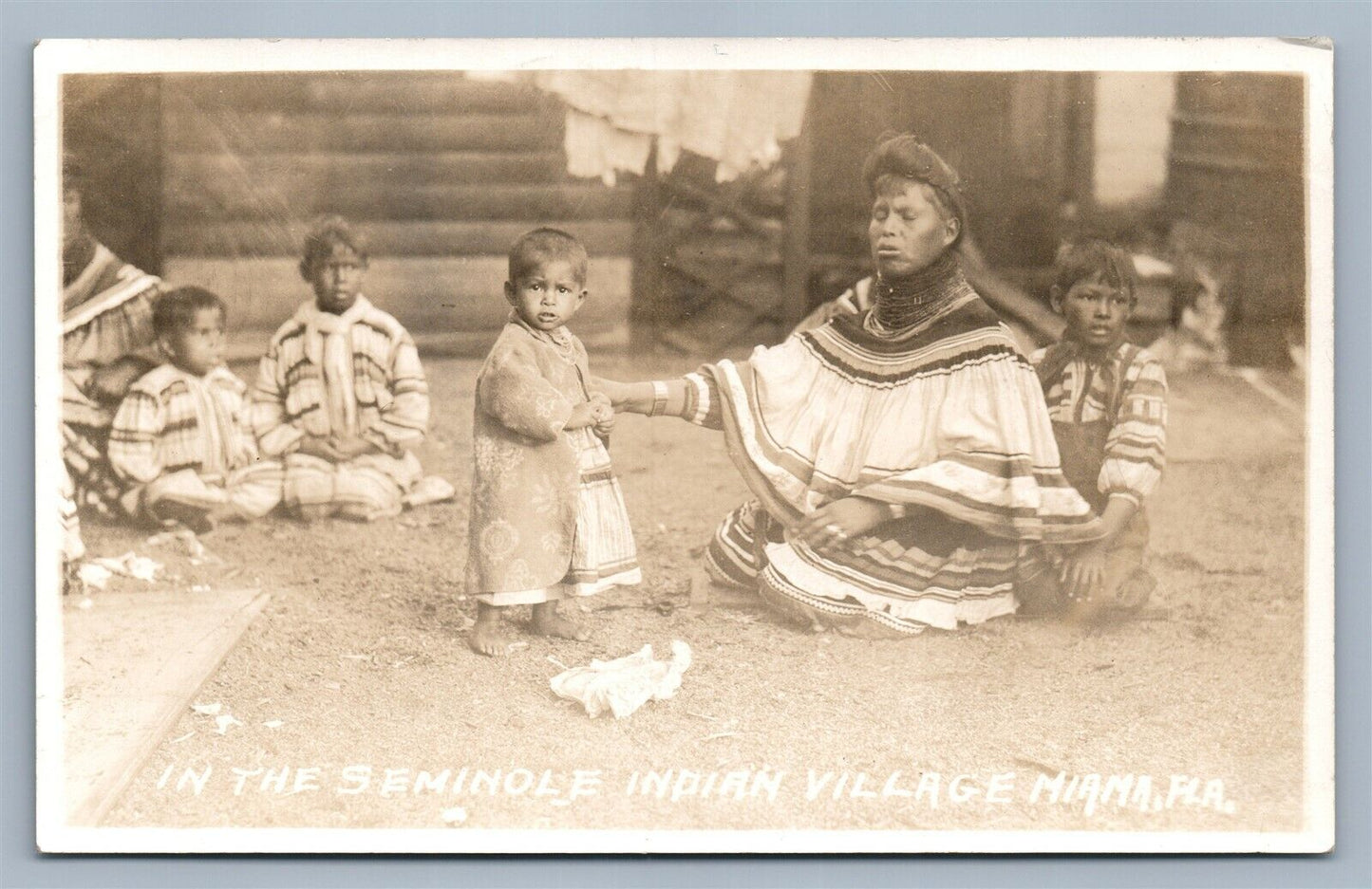 AMERICAN INDIAN SEMINOLE VILLAGE MIAMI FL ANTIQUE REAL PHOTO POSTCARD RPPC