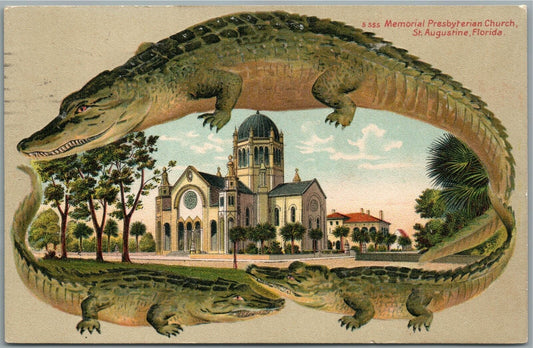 ST.AUGUSTINE FL MEMORIAL PRESBYTERIAN CHURCH ALLIGATOR BORDERS ANTIQUE POSTCARD