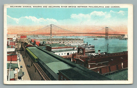 PHILADELPHIA PA DELAWARE AVENUE WHARFS & BRIDGE ANTIQUE POSTCARD