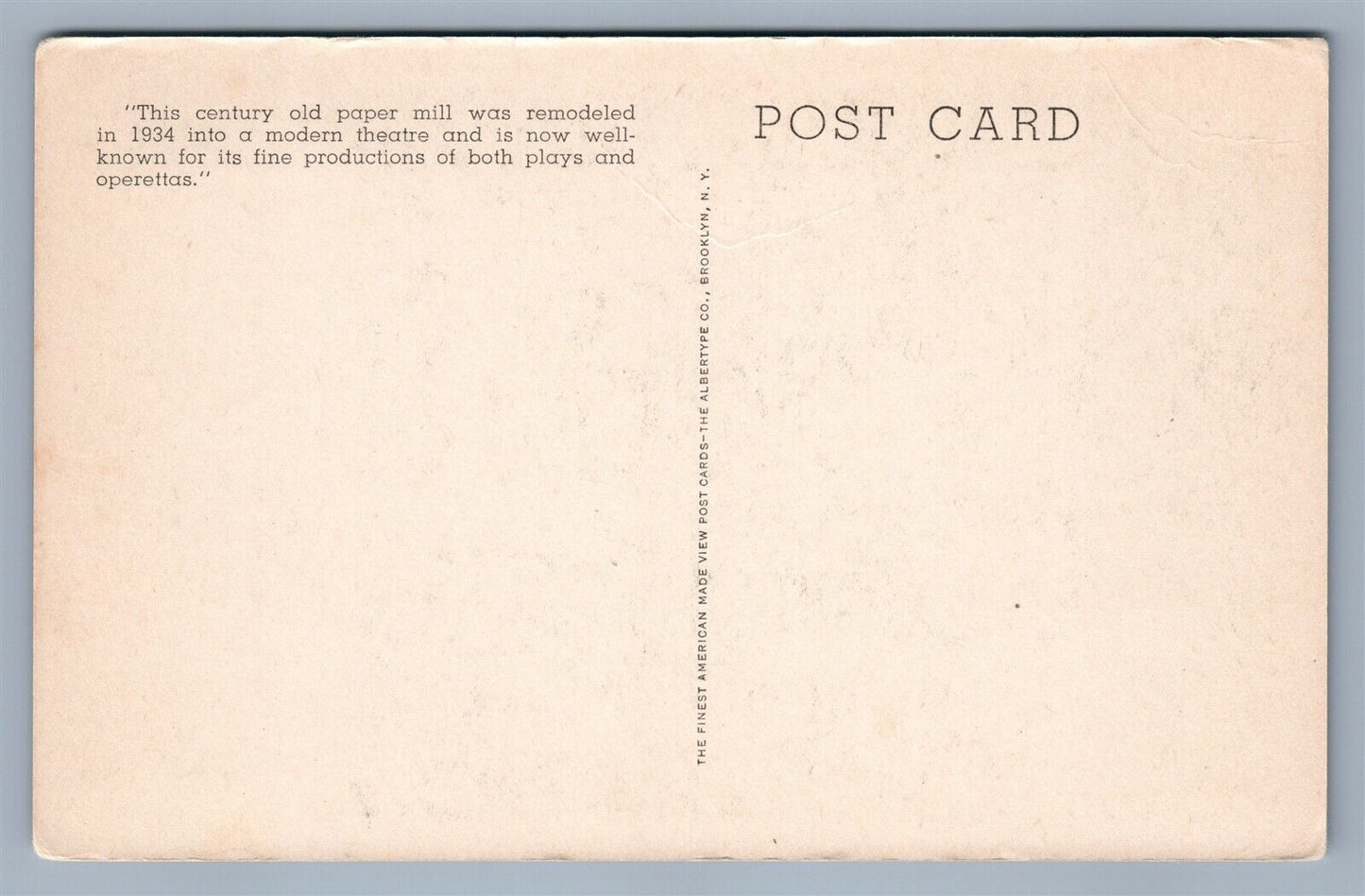 MILLBURN NJ PAPER MILL PLAYHOUSE BROOKSIDE DRIVE VINTAGE POSTCARD