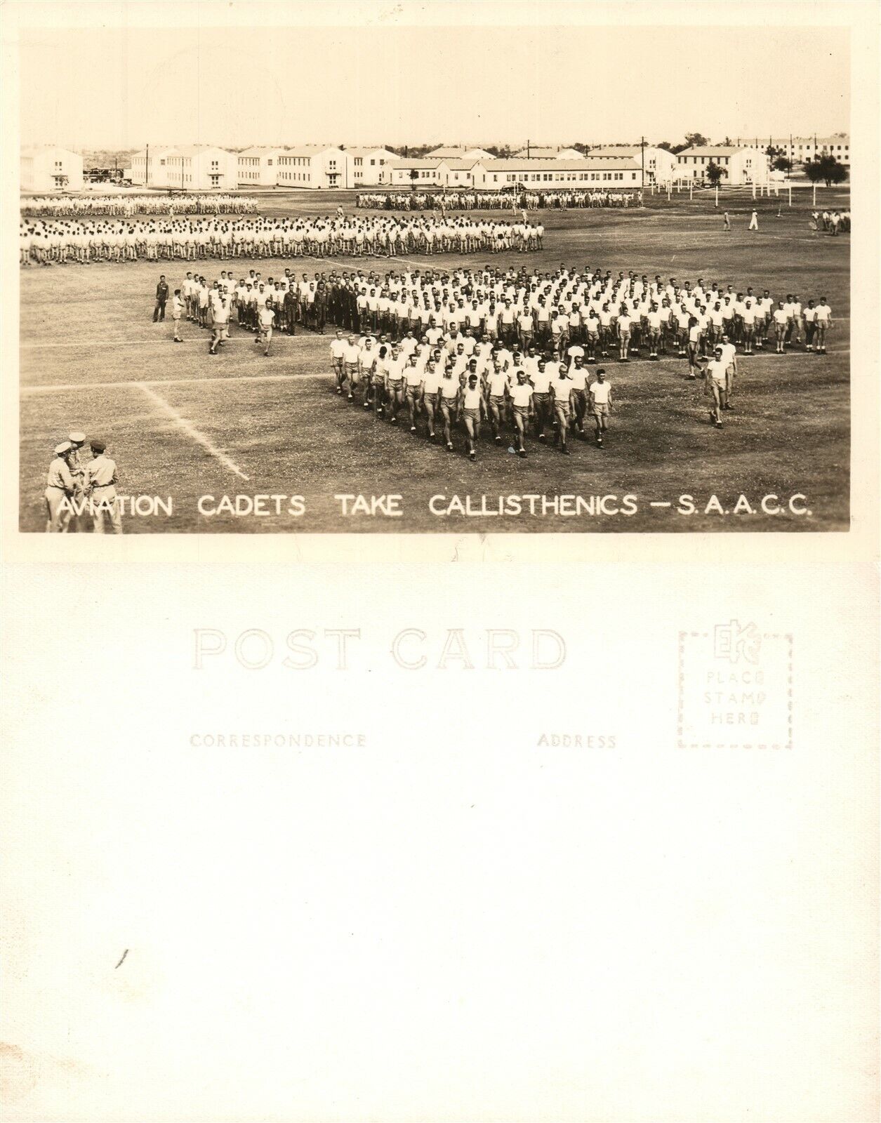 AVIATION CADETS TAKE CALLISTHENICS REAL PHOTO POSTCARD ANTIQUE RPPC