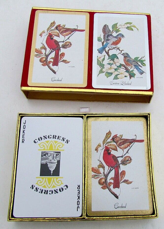 VINTAGE DOUBLE DECK OF CONGRESS PLAYING CARDS w/ BOX - BIRDS BACK DESIGN