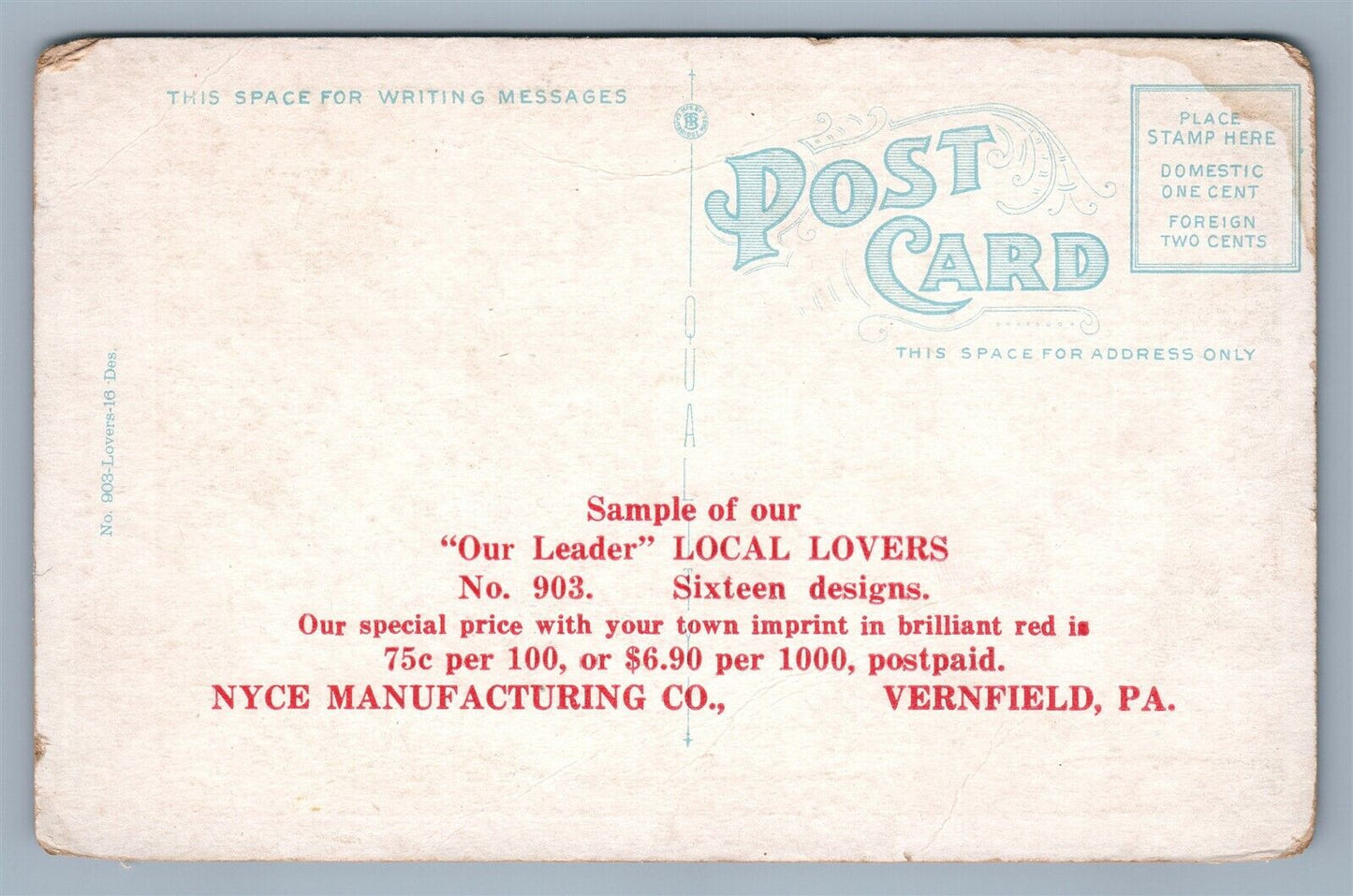 VAIL NJ ANTIQUE POSTCARD VERNFIELD PA POST CARD MANUFACTURE ADVERTISING