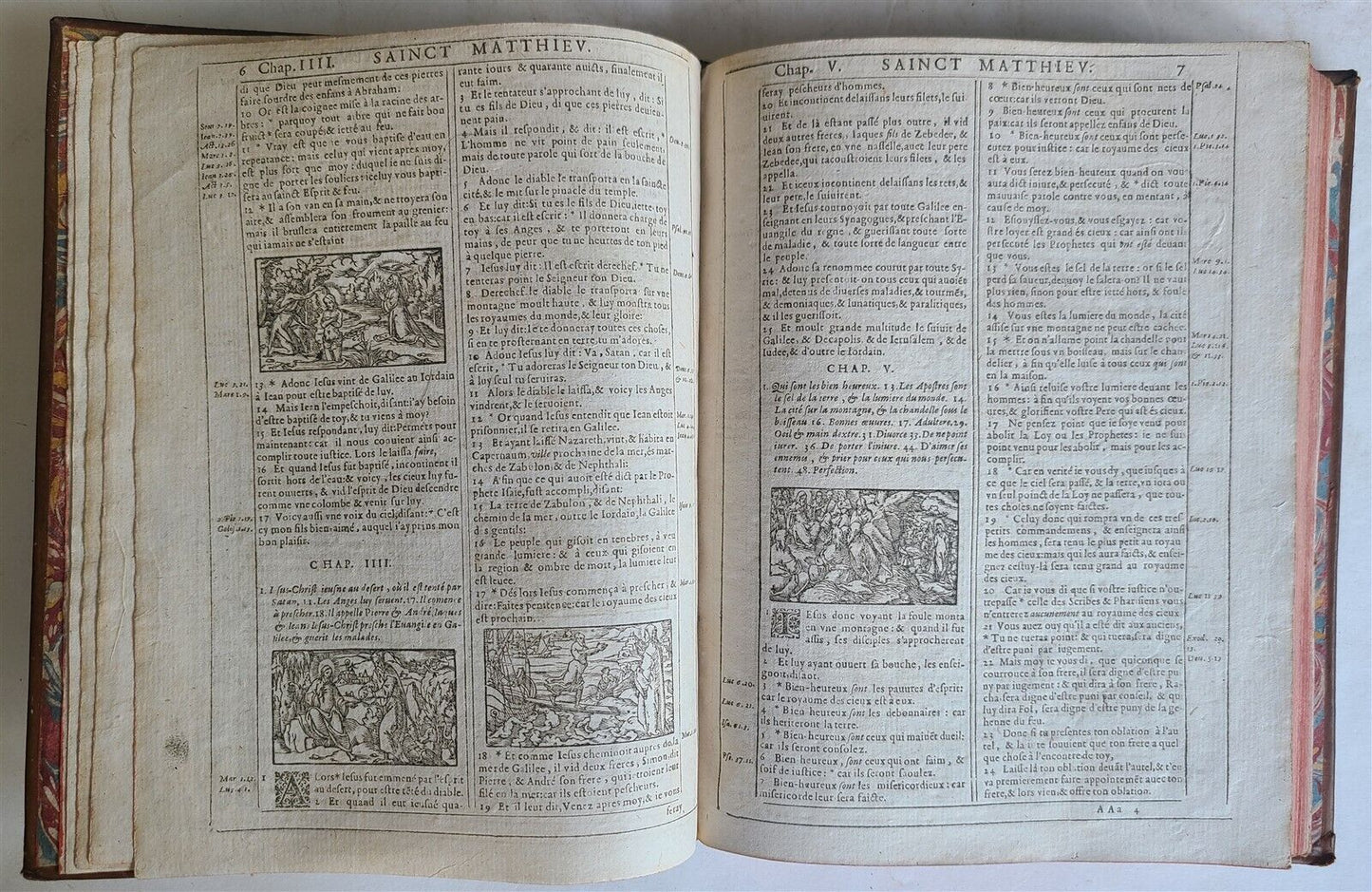 1620 BIBLE in FRENCH ANTIQUE ILLUSTRATED w/ 215 WOODCUTS !