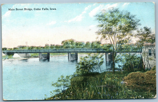 CEDAR FALLS IA MAIN STREET BRIDGE ANTIQUE POSTCARD