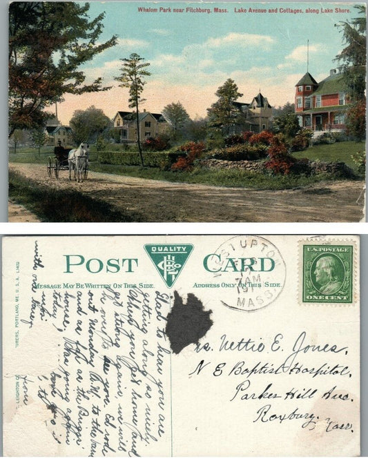 WHALOM PARK NEAR FITCHBURG MA LAKE AVENUE & COTTAGES ANTIQUE POSTCARD