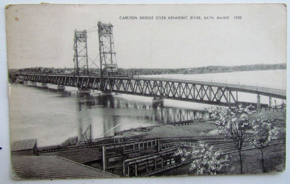 1948 VINTAGE POSTCARD CARLTON BRIDGE OVER KENNEBEC RIVER BATH MAINE