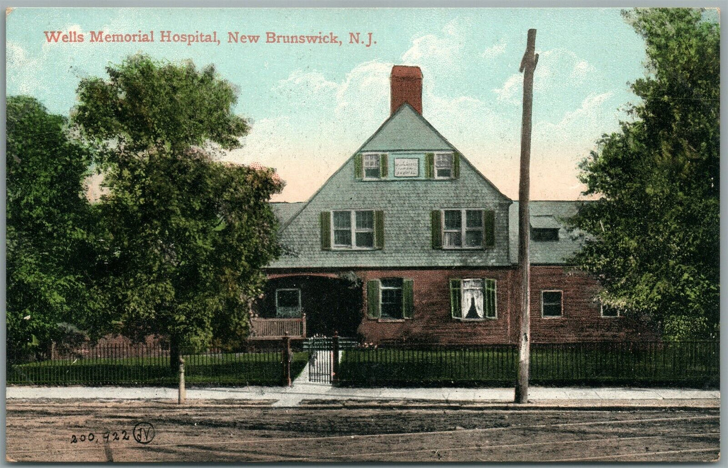NEW BRUNSWICK NJ WELLS MEMORIAL HOSPITAL ANTIQUE POSTCARD