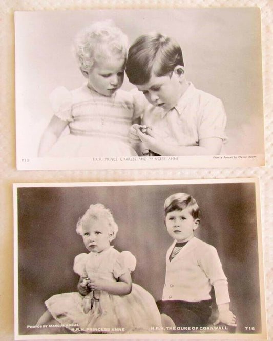 2 VINTAGE RPPC REAL PHOTO POSTCARDS BRITISH ROYAL PRINCESS ANNE & PRINCE CHARLES