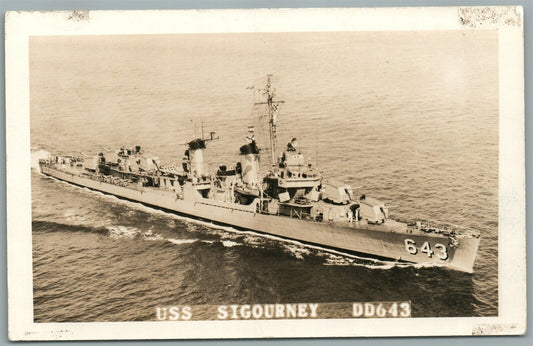 MILITARY SHIP USS SIGOURNEY ANTIQUE REAL PHOTO POSTCARD RPPC