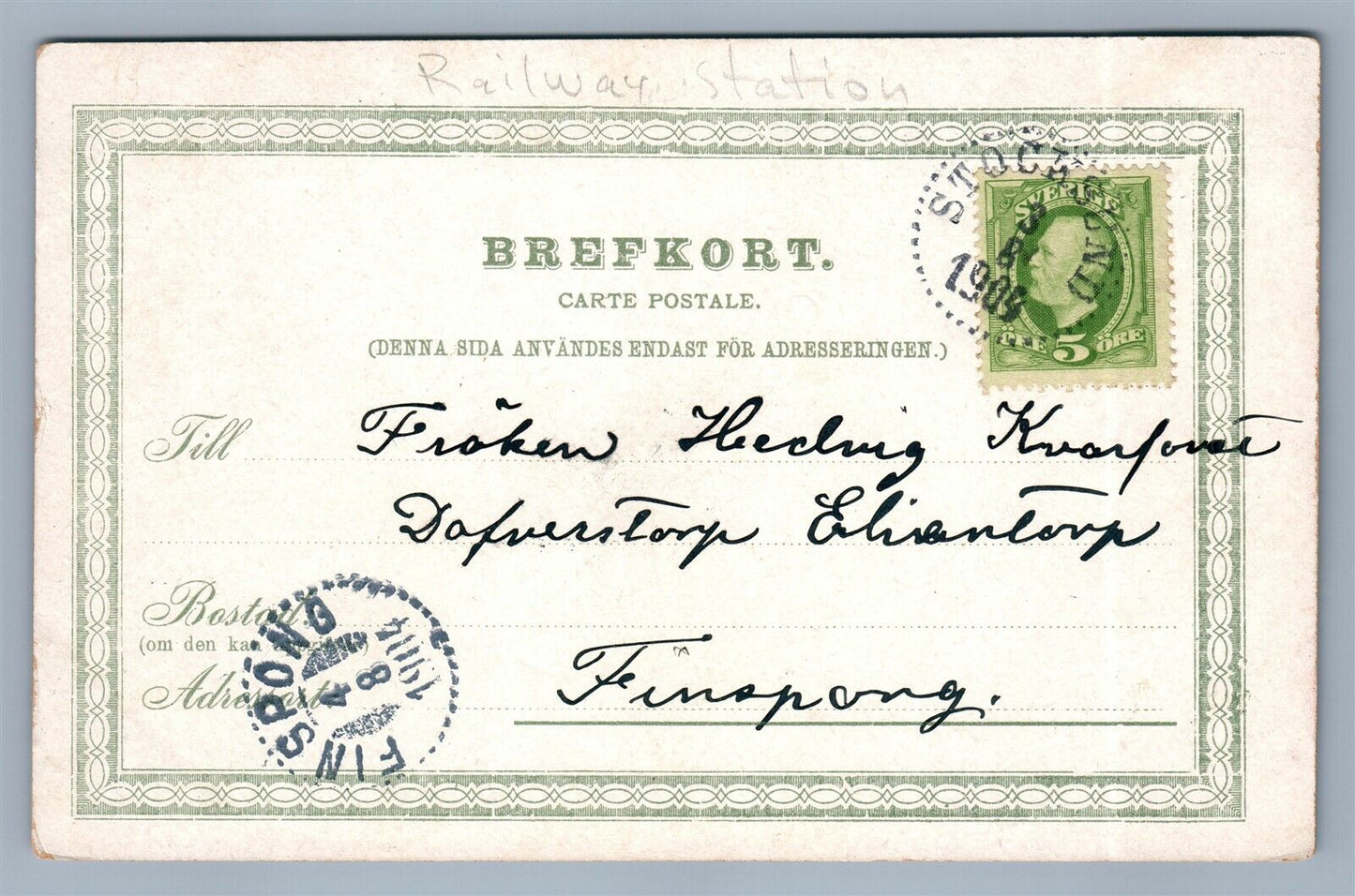 SWEDEN BISBERG RAILROAD STATION JERNVAGSSTATION ANTIQUE POSTCARD railway depot