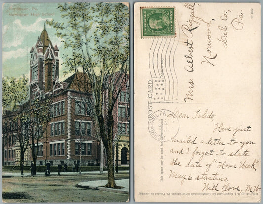 NORRISTOWN PA HIGH SCHOOL 1912 ANTIQUE POSTCARD